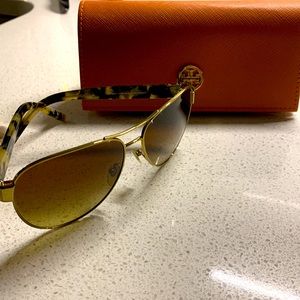 Tory Burch leopard print gold sunglasses